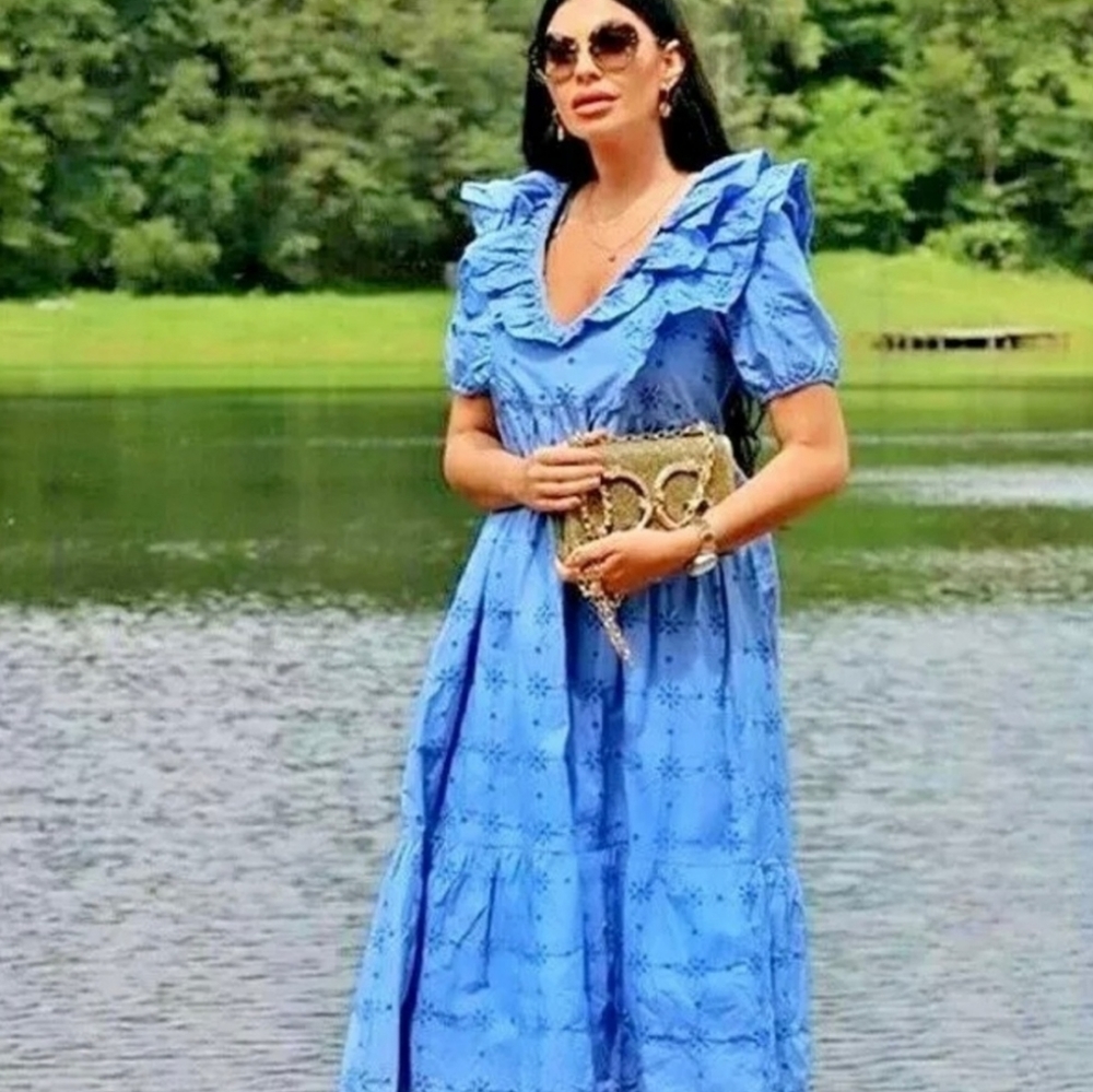 Zara * openwork embroidered dress boho flowy blue size xs - Picture 5 of 11